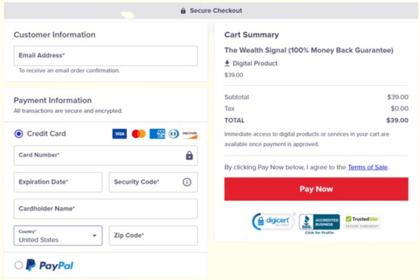 The Wealth Signal Checkout Page